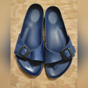 Birkenstock Blue Slide Sandals with Buckle